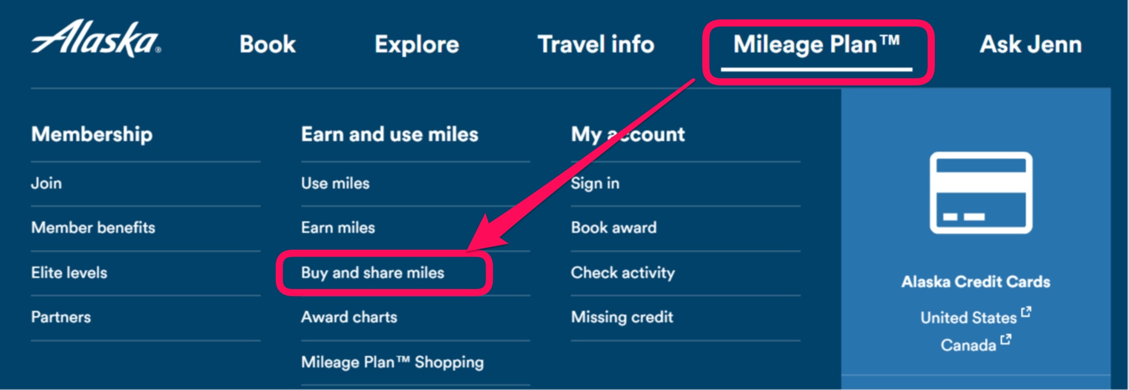 アラスカ航空公式サイトのマイル購入画面